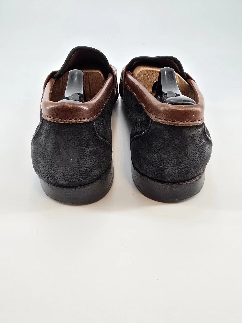 Allen Edmonds Townsend Black Nubuck and Brown Leather Penny Loafers 9.5 B